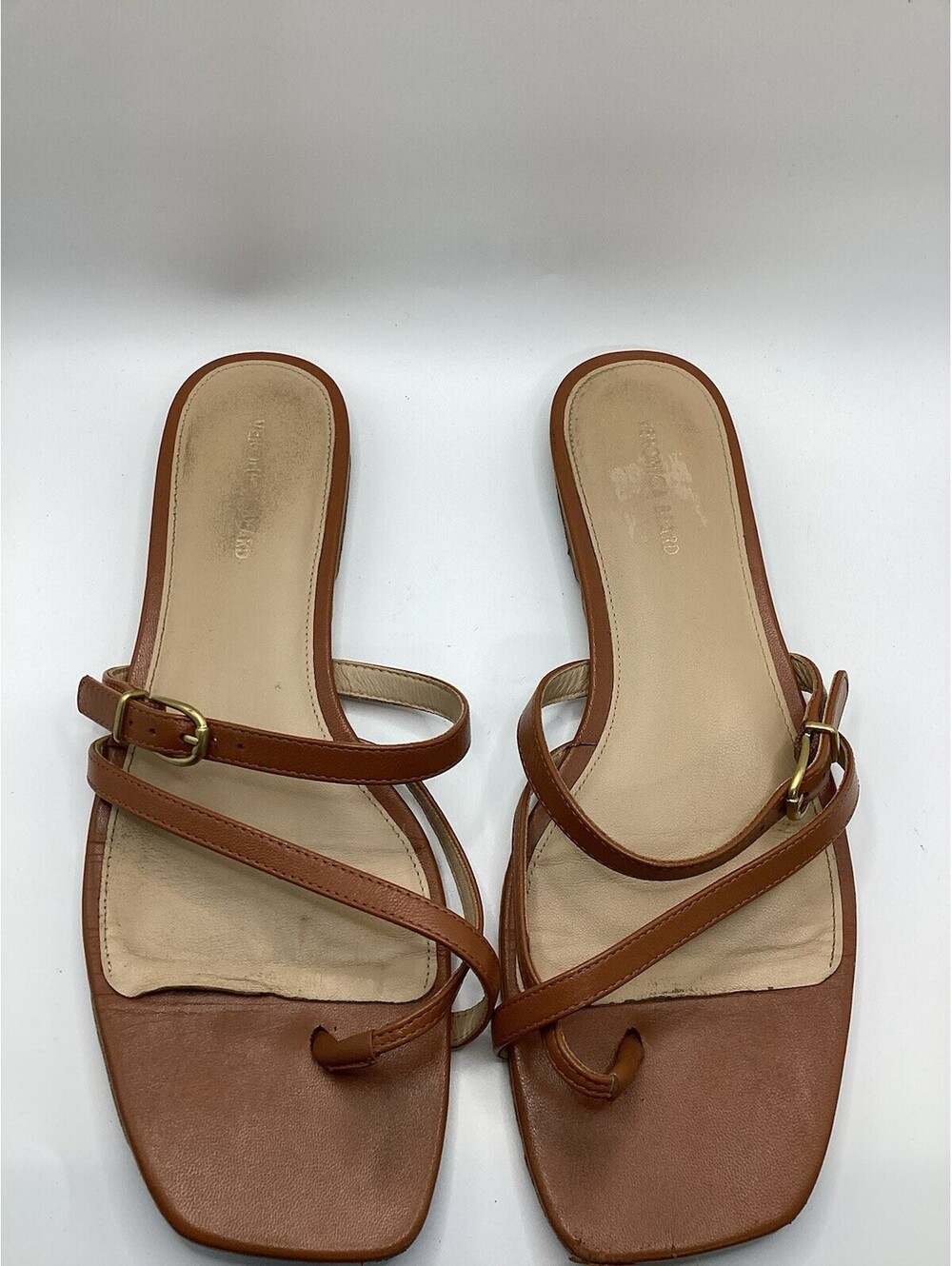 VERONICA BEARD Women's Marthe brown leather Slide Flat Sandals SIZE 9.5